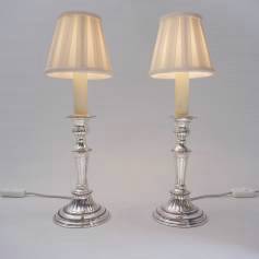 Pair Antique Sheffield silver plate candlestick table lamps, 1920`s English